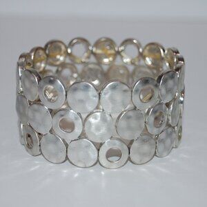 Vintage 2 1/4” Dia Bracelet Stretchy Silver Toned Round And Circle Metal Design